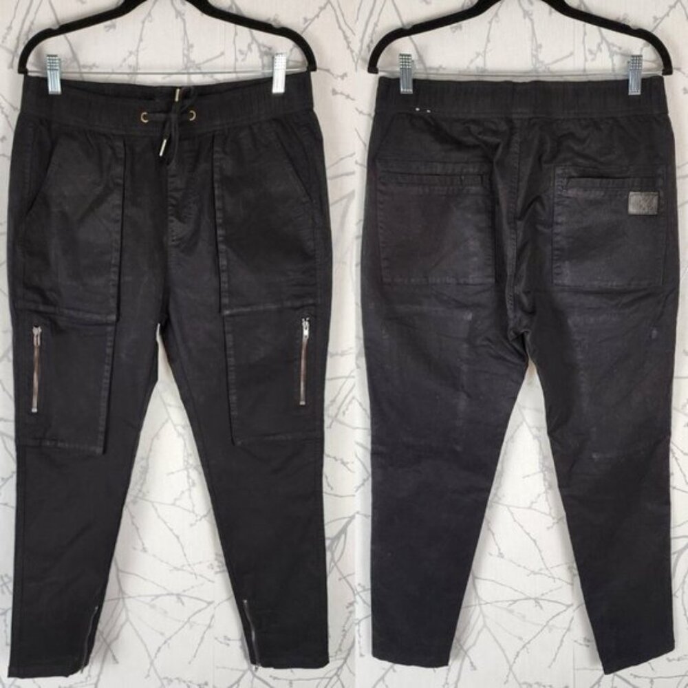 Italymorn Black Cotton Stretch Twill Tapered Cargo Pants